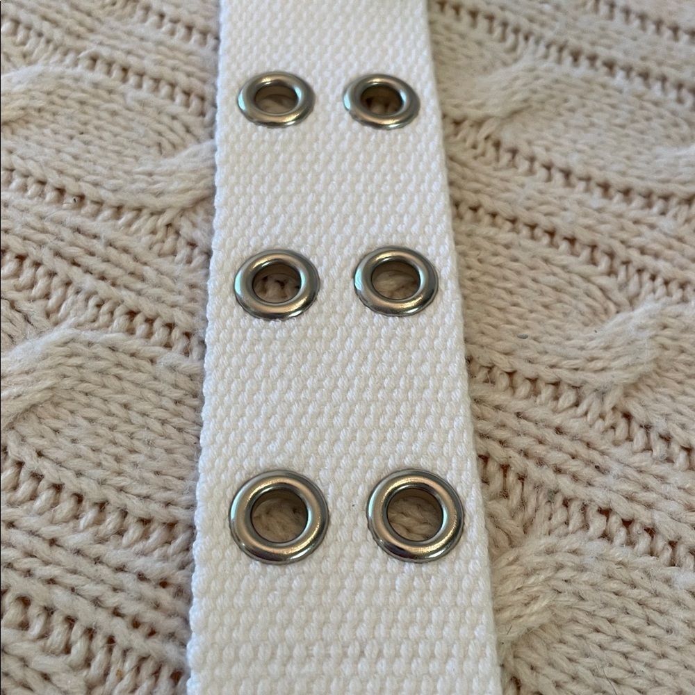 36-42” white belt. Cotton woven metal grommets moto biker motorcycle silver tone - Picture 6 of 9